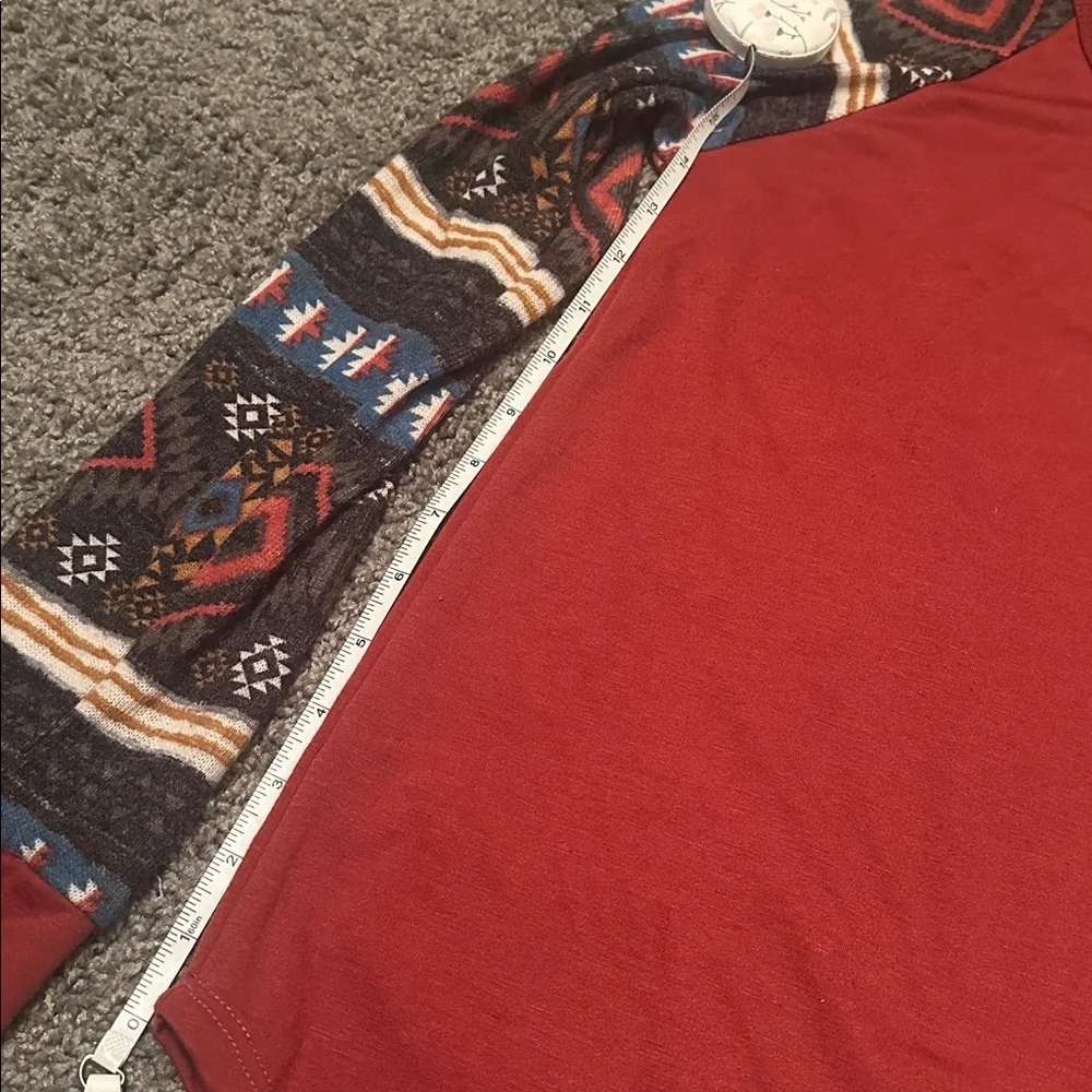 7th Ray Red and Patterned Long Sleeve Top - Picture 4 of 5